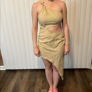 PrettyLittleThing Asymmetrical Tan Dress
